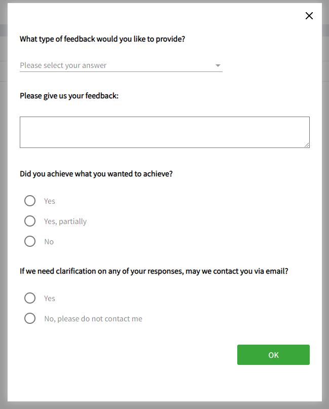 The Provide feedback dialog