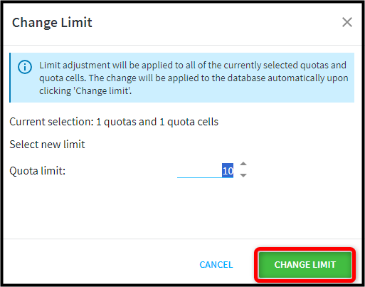 Changing limit for a quota target