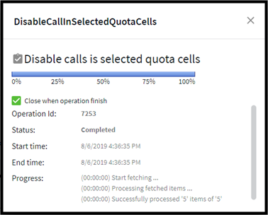 Disabling selected calls falling into quota cell(s)