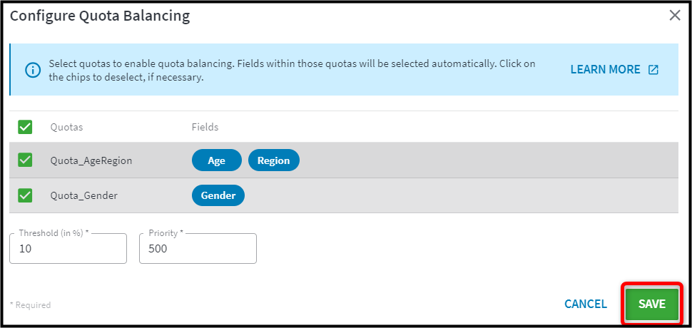  Specifying the Quota Balancing settings