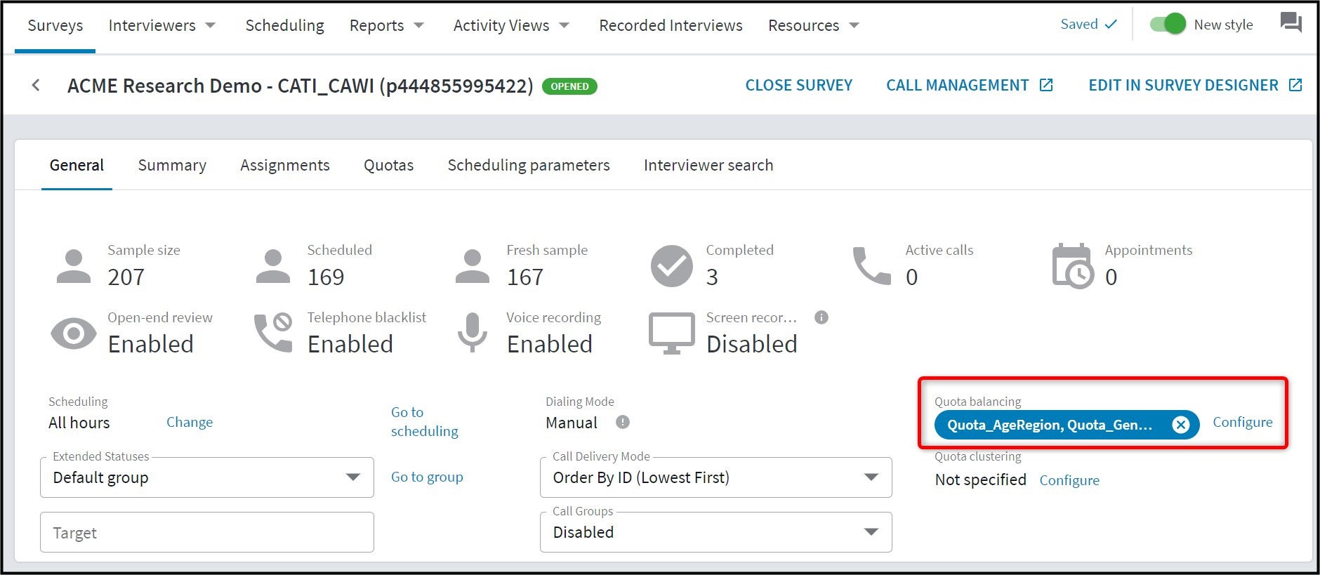 Showing that Quota Balancing parameters are set