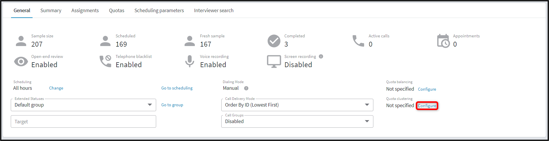 Choosing the Configure link for the Quota Balancing option
