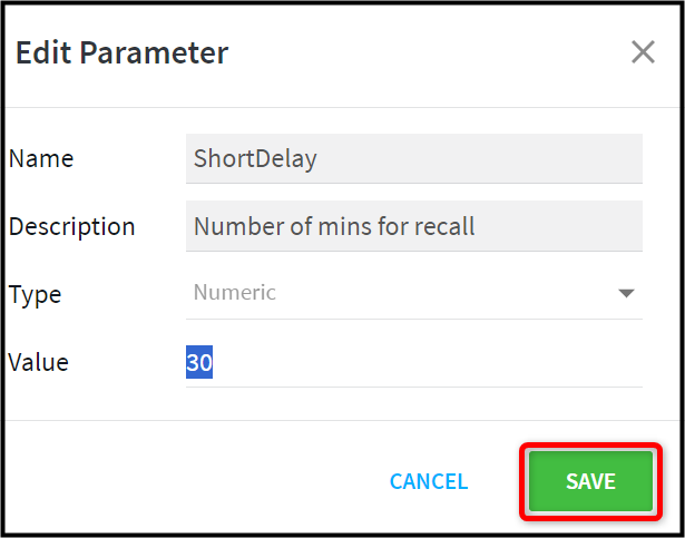 Editing scheduling script parameter from the Scheduling Parameters tab     