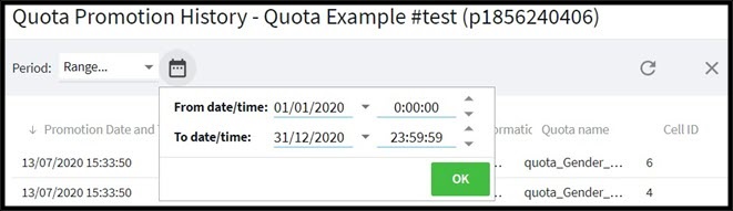 Choosing the time range for the quota promotion history